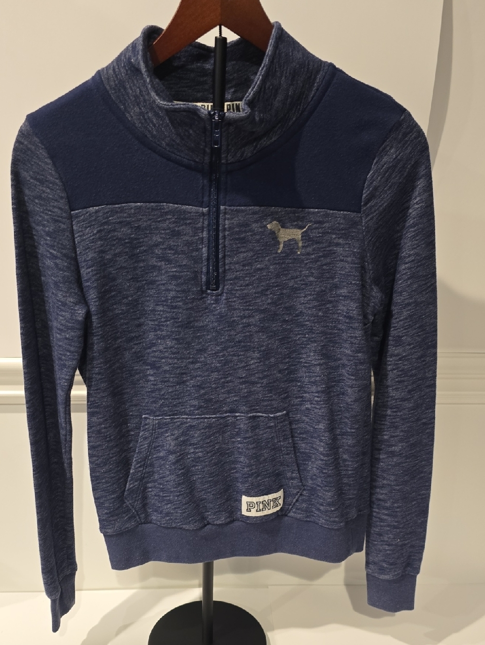 Victoria's Secret Pink Women's Navy Blue Quarter-Zip Pullover Sweater - Size XS